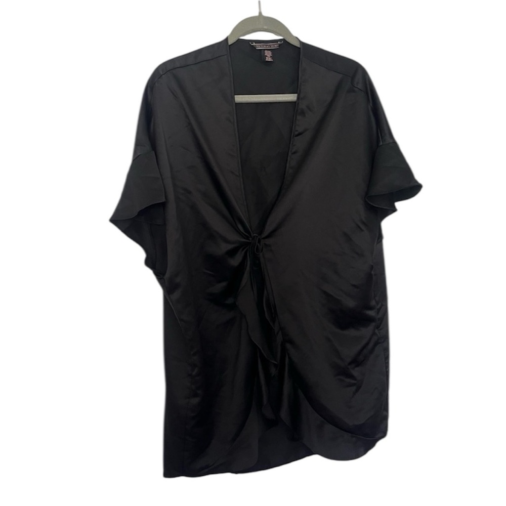 Victoria's Secret Black Satin Tie Robe One Size
